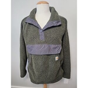 Carhartt Relaxed Fit Snap Fleece Pullover Women's Large 12-14 Olive Green